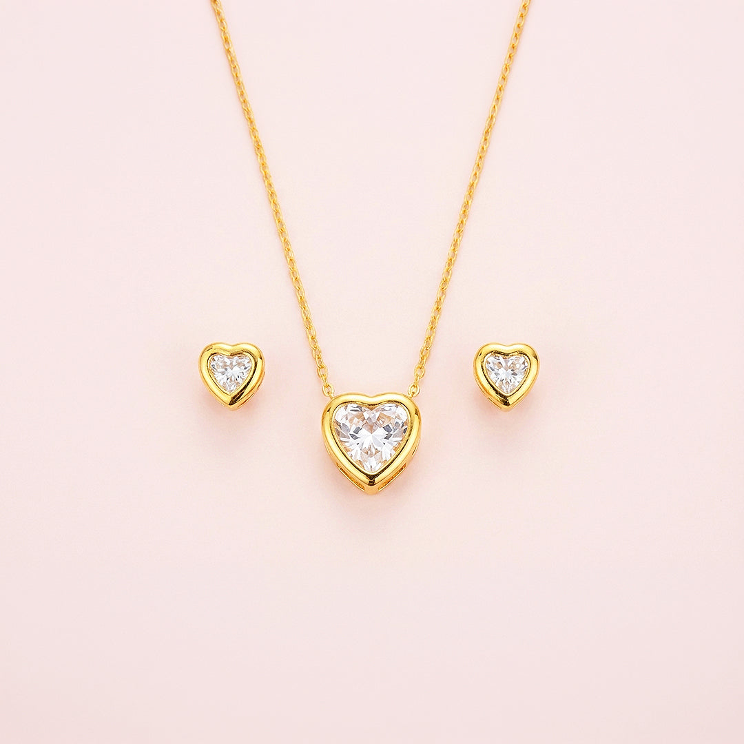 Heart Bezel Necklace Set of 2 | Gold / White Gold | Luxe4373 - Luxe Necklace | Singapore Jewellery, Wedding Rings &amp; Gifts | Same Day Delivery | Tiara.com.sg