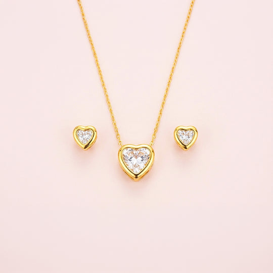 Heart Bezel Necklace Set of 2 | Gold / White Gold | Luxe4373 - Luxe Necklace | Singapore Jewellery, Wedding Rings &amp; Gifts | Same Day Delivery | Tiara.com.sg