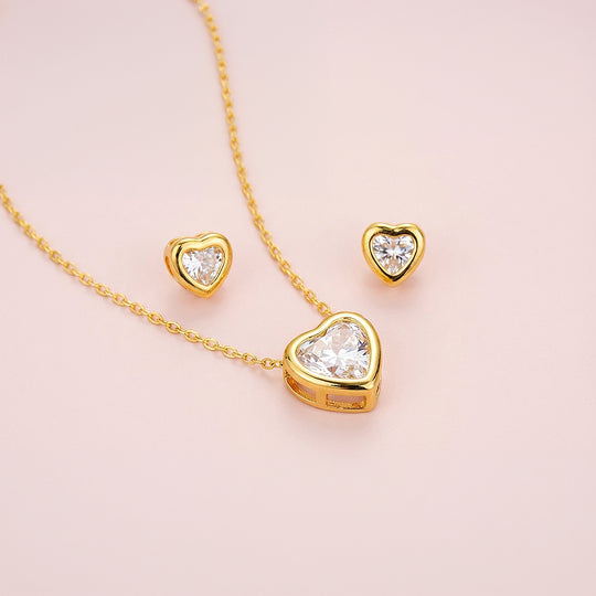 Heart Bezel Necklace Set of 2 | Gold / White Gold | Luxe4373 - Luxe Necklace | Singapore Jewellery, Wedding Rings &amp; Gifts | Same Day Delivery | Tiara.com.sg