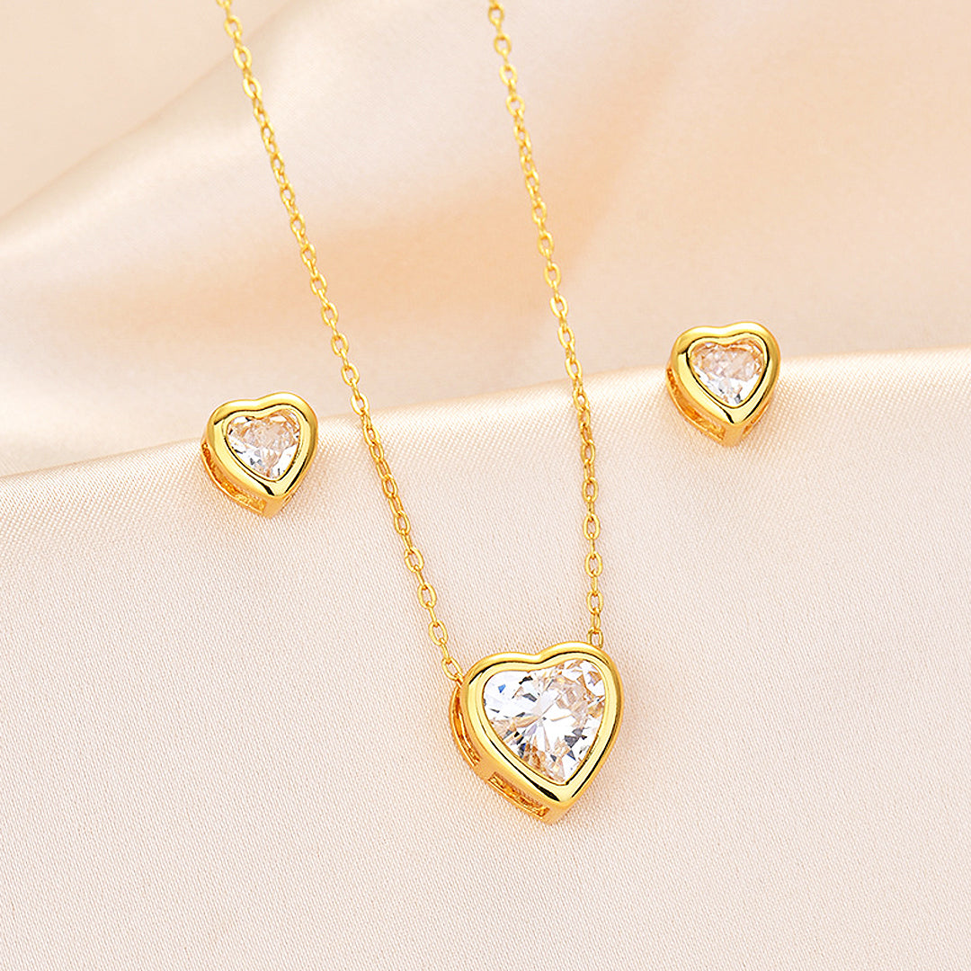 Heart Bezel Necklace Set of 2 | Gold / White Gold | Luxe4373 - Luxe Necklace | Singapore Jewellery, Wedding Rings &amp; Gifts | Same Day Delivery | Tiara.com.sg