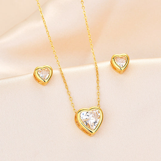 Heart Bezel Necklace Set of 2 | Gold / White Gold | Luxe4373 - Luxe Necklace | Singapore Jewellery, Wedding Rings &amp; Gifts | Same Day Delivery | Tiara.com.sg