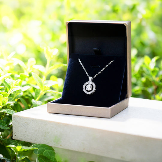 Classic Halo Circle Pendant Necklace | White Gold | Luxe4459 - Luxe Necklace | Singapore Jewellery, Wedding Rings &amp; Gifts | Same Day Delivery | Tiara.com.sg
