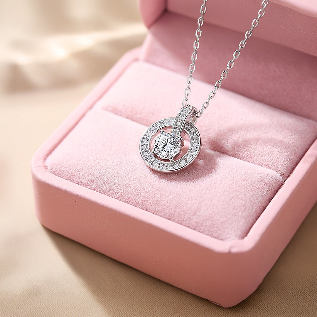 Classic Halo Circle Pendant Necklace | White Gold | Luxe4459 - Luxe Necklace | Singapore Jewellery, Wedding Rings &amp; Gifts | Same Day Delivery | Tiara.com.sg