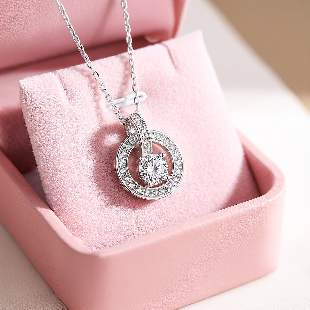 Classic Halo Circle Pendant Necklace | White Gold | Luxe4459 - Luxe Necklace | Singapore Jewellery, Wedding Rings &amp; Gifts | Same Day Delivery | Tiara.com.sg