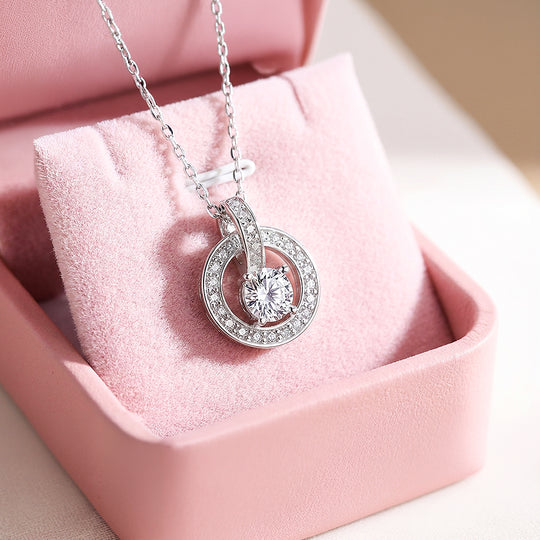 Classic Halo Circle Pendant Necklace | White Gold | Luxe4459 - Luxe Necklace | Singapore Jewellery, Wedding Rings &amp; Gifts | Same Day Delivery | Tiara.com.sg