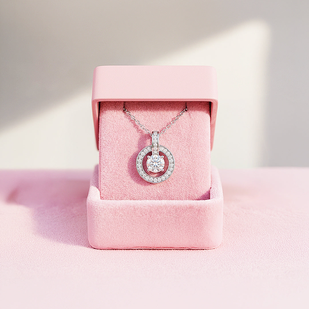 Classic Halo Circle Pendant Necklace | White Gold | Luxe4459 - Luxe Necklace | Singapore Jewellery, Wedding Rings &amp; Gifts | Same Day Delivery | Tiara.com.sg