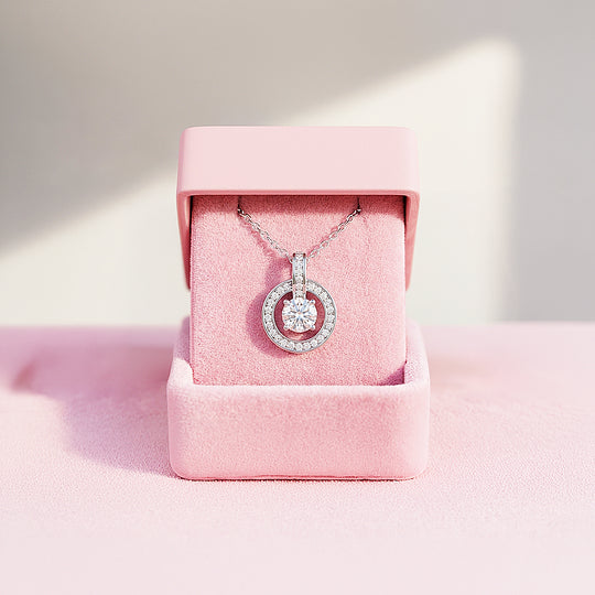 Classic Halo Circle Pendant Necklace | White Gold | Luxe4459 - Luxe Necklace | Singapore Jewellery, Wedding Rings &amp; Gifts | Same Day Delivery | Tiara.com.sg