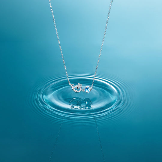 Whale &amp; Moonstone Pendant Necklace | White Gold | Luxe4462 - Luxe Necklace | Singapore Jewellery, Wedding Rings &amp; Gifts | Same Day Delivery | Tiara.com.sg