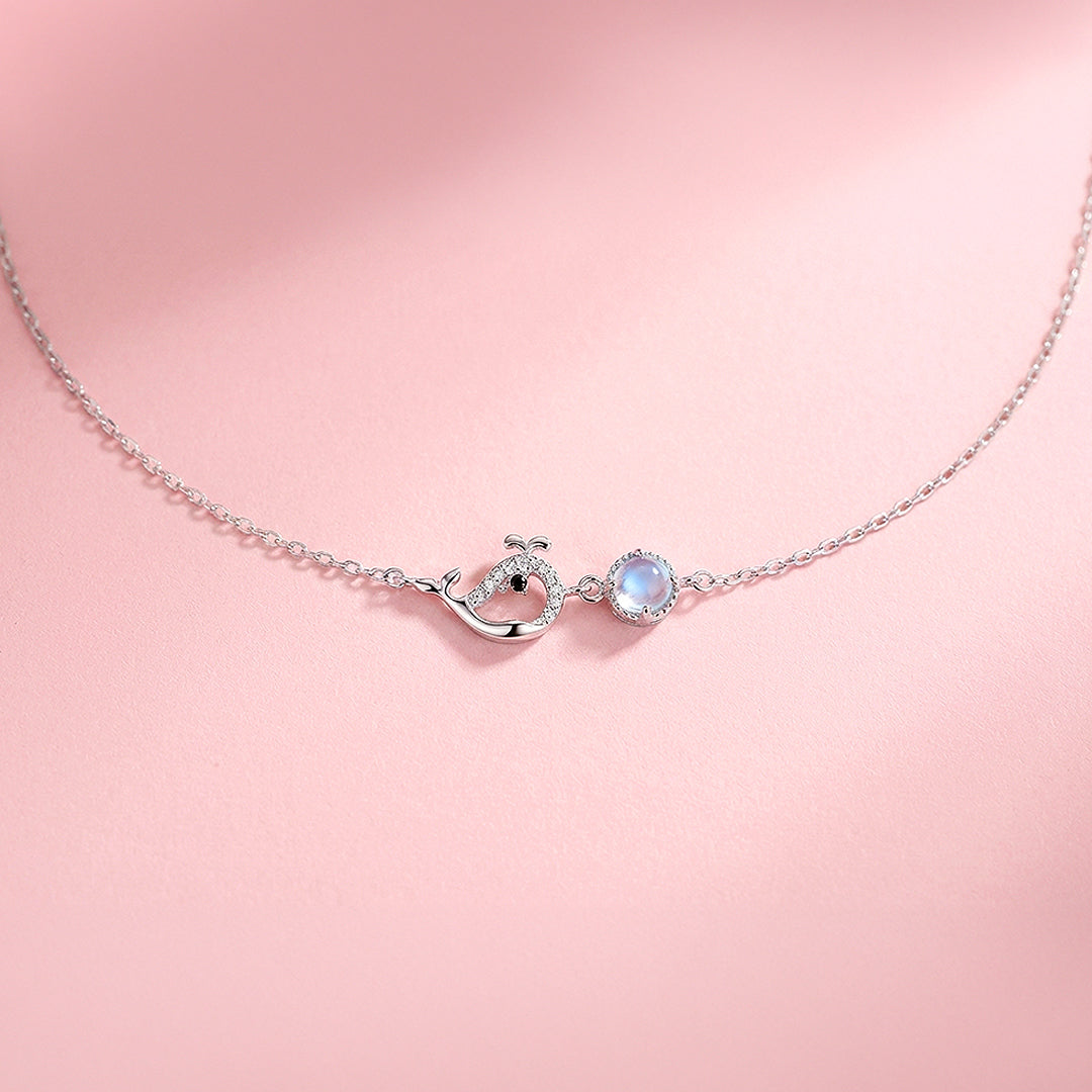 Whale & Moonstone Pendant Necklace | White Gold | Luxe4462 - Luxe Necklace | Singapore Jewellery, Wedding Rings & Gifts | Same Day Delivery | Tiara.com.sg