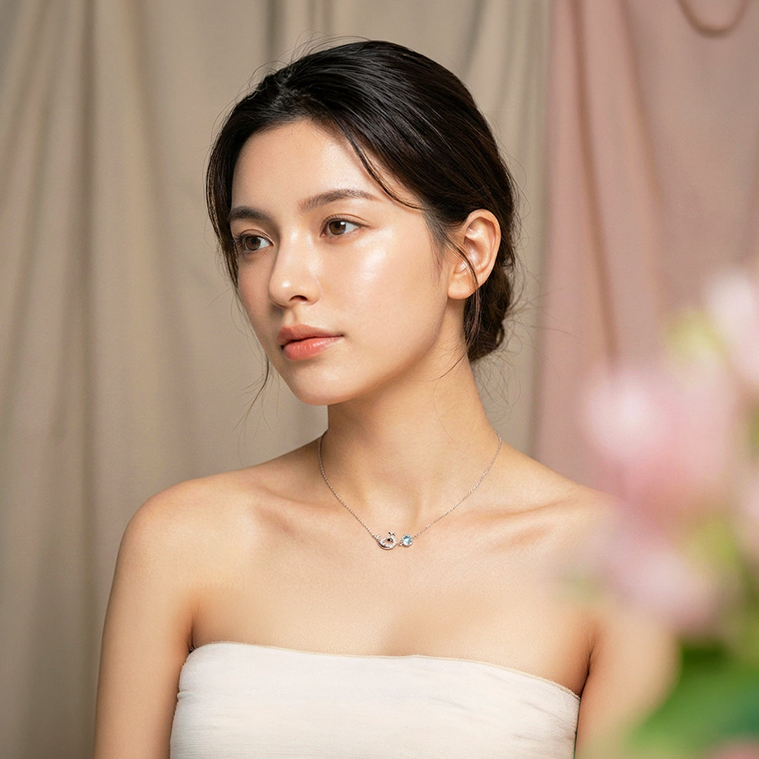 Whale &amp; Moonstone Pendant Necklace | White Gold | Luxe4462 - Luxe Necklace | Singapore Jewellery, Wedding Rings &amp; Gifts | Same Day Delivery | Tiara.com.sg