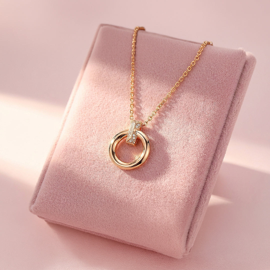 Circle Bar Pendant Necklace | Rose Gold | Luxe4464 - Luxe Necklace | Singapore Jewellery, Wedding Rings &amp; Gifts | Same Day Delivery | Tiara.com.sg