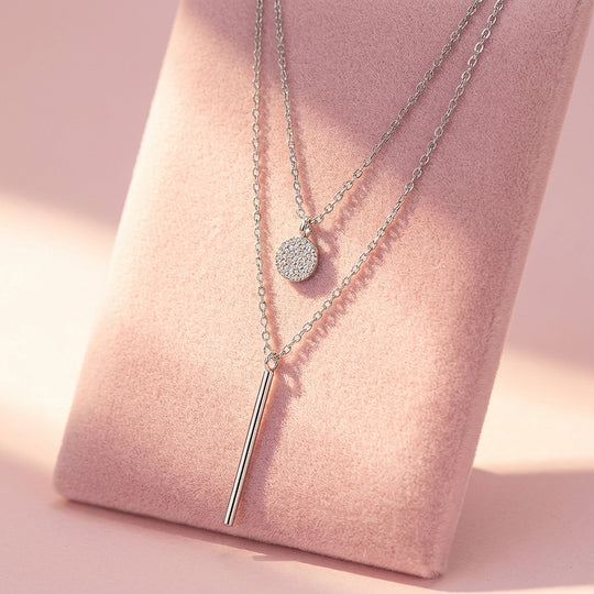 Double Layer Disc &amp; Bar Pendant Necklace | Silver | Luxe4466 - Luxe Necklace | Singapore Jewellery, Wedding Rings &amp; Gifts | Same Day Delivery | Tiara.com.sg