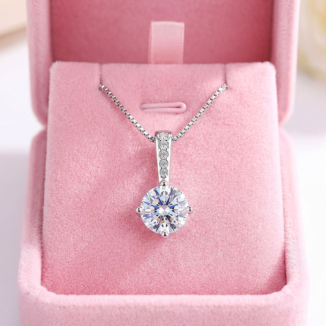 Round Solitaire Diamond Simulant Pendant Necklace | Silver & Rose Gold | Luxe4467 - Luxe Necklace | Singapore Jewellery, Wedding Rings & Gifts | Same Day Delivery | Tiara.com.sg