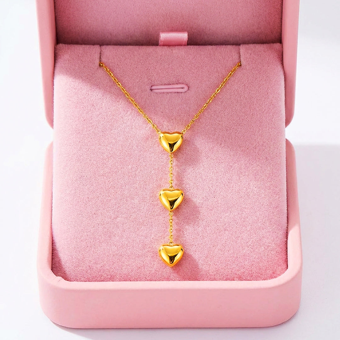 Triple Heart Drop Pendant Necklace | Gold & Silver | Luxe4468 - Luxe Necklace | Singapore Jewellery, Wedding Rings & Gifts | Same Day Delivery | Tiara.com.sg