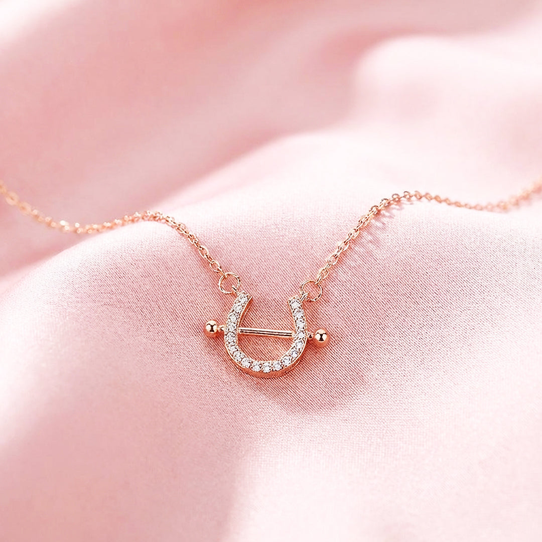 Pavé Horseshoe Bar Pendant Necklace | Rose Gold & Silver | Luxe4471 - Luxe Necklace | Singapore Jewellery, Wedding Rings & Gifts | Same Day Delivery | Tiara.com.sg