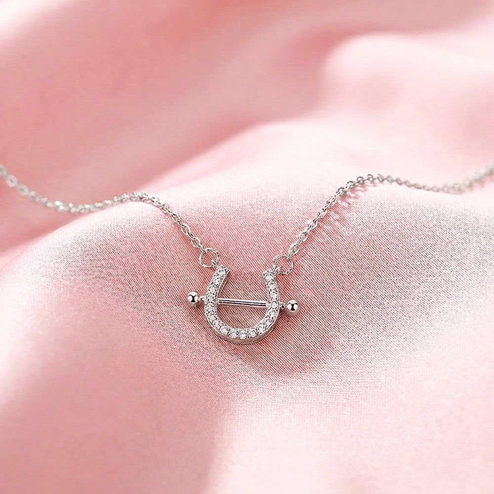 Pavé Horseshoe Bar Pendant Necklace | Rose Gold & Silver | Luxe4471 - Luxe Necklace | Singapore Jewellery, Wedding Rings & Gifts | Same Day Delivery | Tiara.com.sg