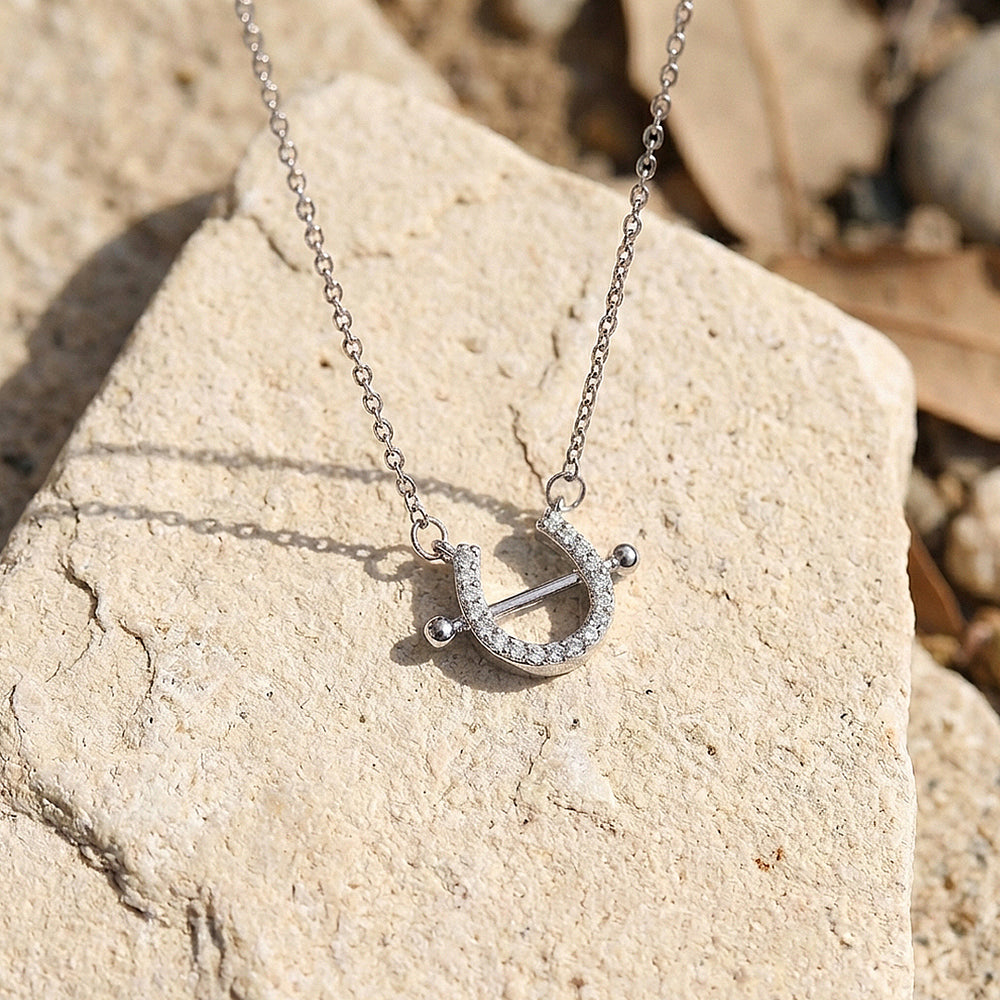 Pavé Horseshoe Bar Pendant Necklace | Rose Gold & Silver | Luxe4471 - Luxe Necklace | Singapore Jewellery, Wedding Rings & Gifts | Same Day Delivery | Tiara.com.sg