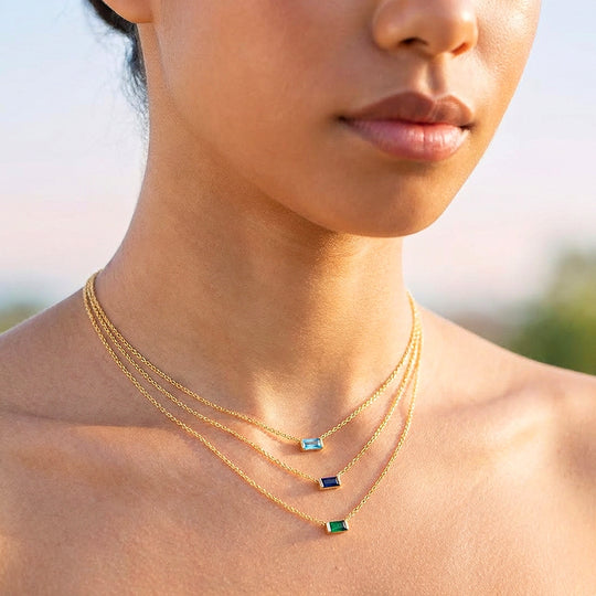 Baguette Birthstone Pendant Necklace | Gold | Luxe4472 - Luxe Necklace | Singapore Jewellery, Wedding Rings &amp; Gifts | Same Day Delivery | Tiara.com.sg