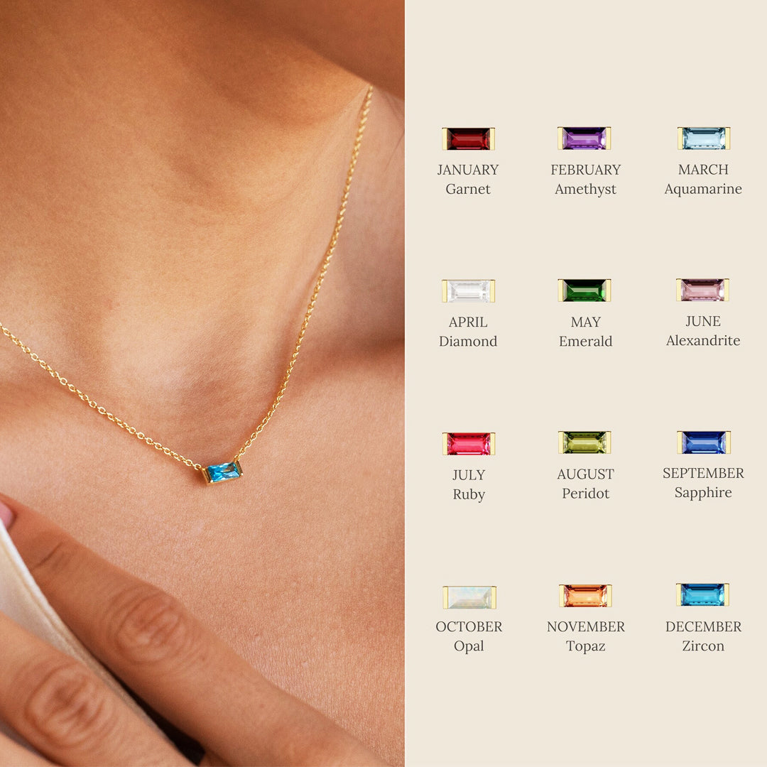 Baguette Birthstone Pendant Necklace | Gold | Luxe4472 - Luxe Necklace | Singapore Jewellery, Wedding Rings &amp; Gifts | Same Day Delivery | Tiara.com.sg