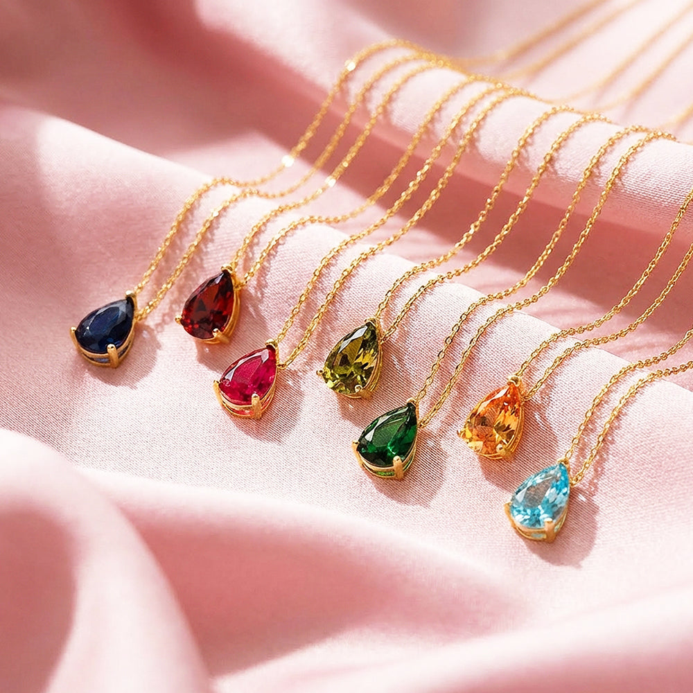 Pear-Cut Birthstone Pendant Necklace | Gold | Luxe4473 - Luxe Necklace | Singapore Jewellery, Wedding Rings & Gifts | Same Day Delivery | Tiara.com.sg