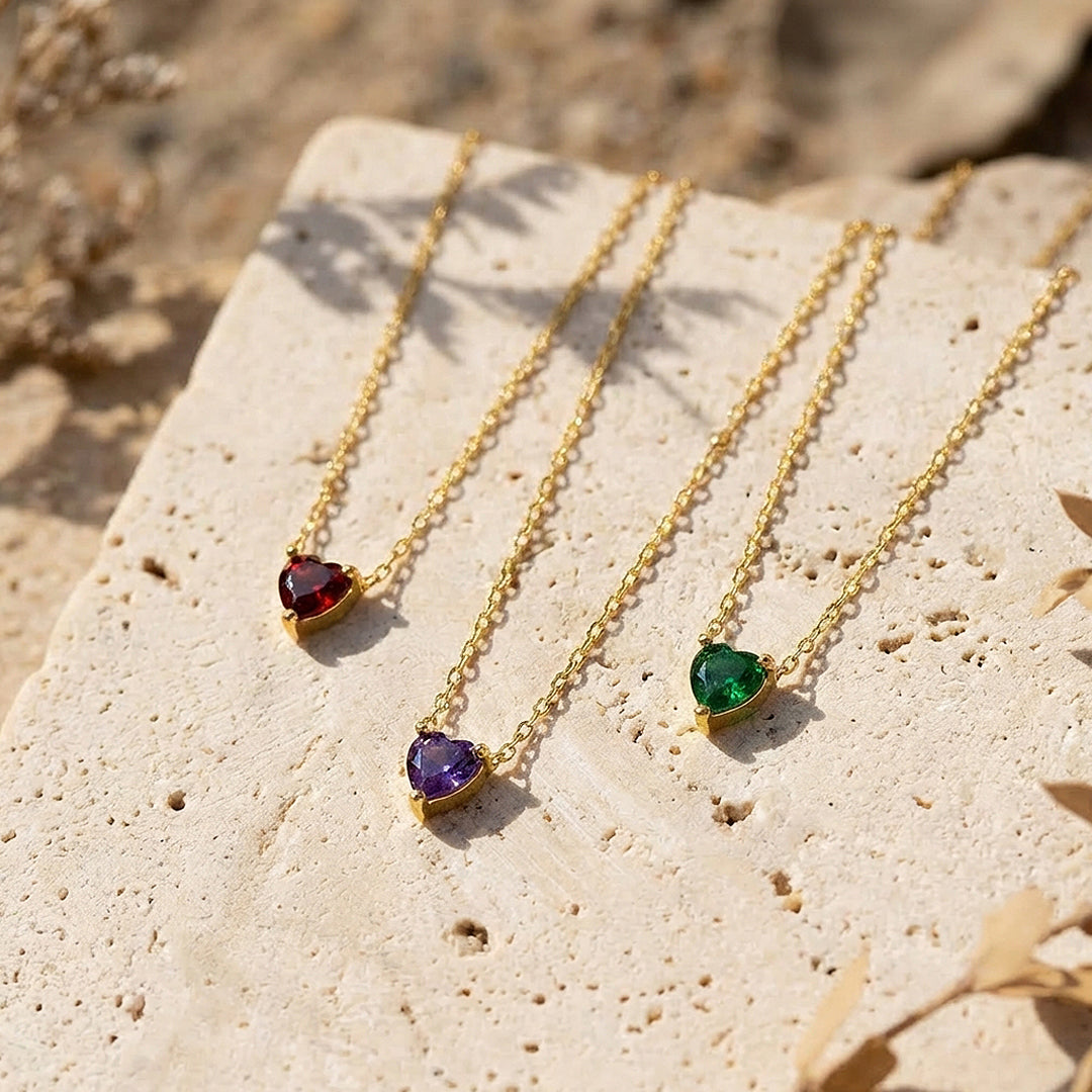 Heart-Cut Birthstone Pendant Necklace | Gold | Luxe4475 - Luxe Necklace | Singapore Jewellery, Wedding Rings & Gifts | Same Day Delivery | Tiara.com.sg