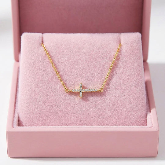 Pavé Sideways Cross Pendant Necklace | Gold | Luxe4479 - Luxe Necklace | Singapore Jewellery, Wedding Rings &amp; Gifts | Same Day Delivery | Tiara.com.sg