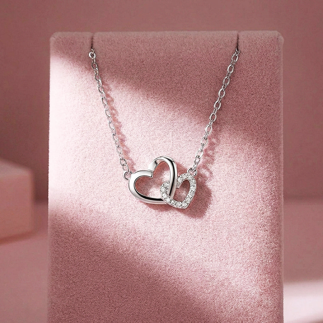 Interlocking Double Heart Pendant Necklace | Silver | Luxe4482 - Luxe Necklace | Singapore Jewellery, Wedding Rings & Gifts | Same Day Delivery | Tiara.com.sg