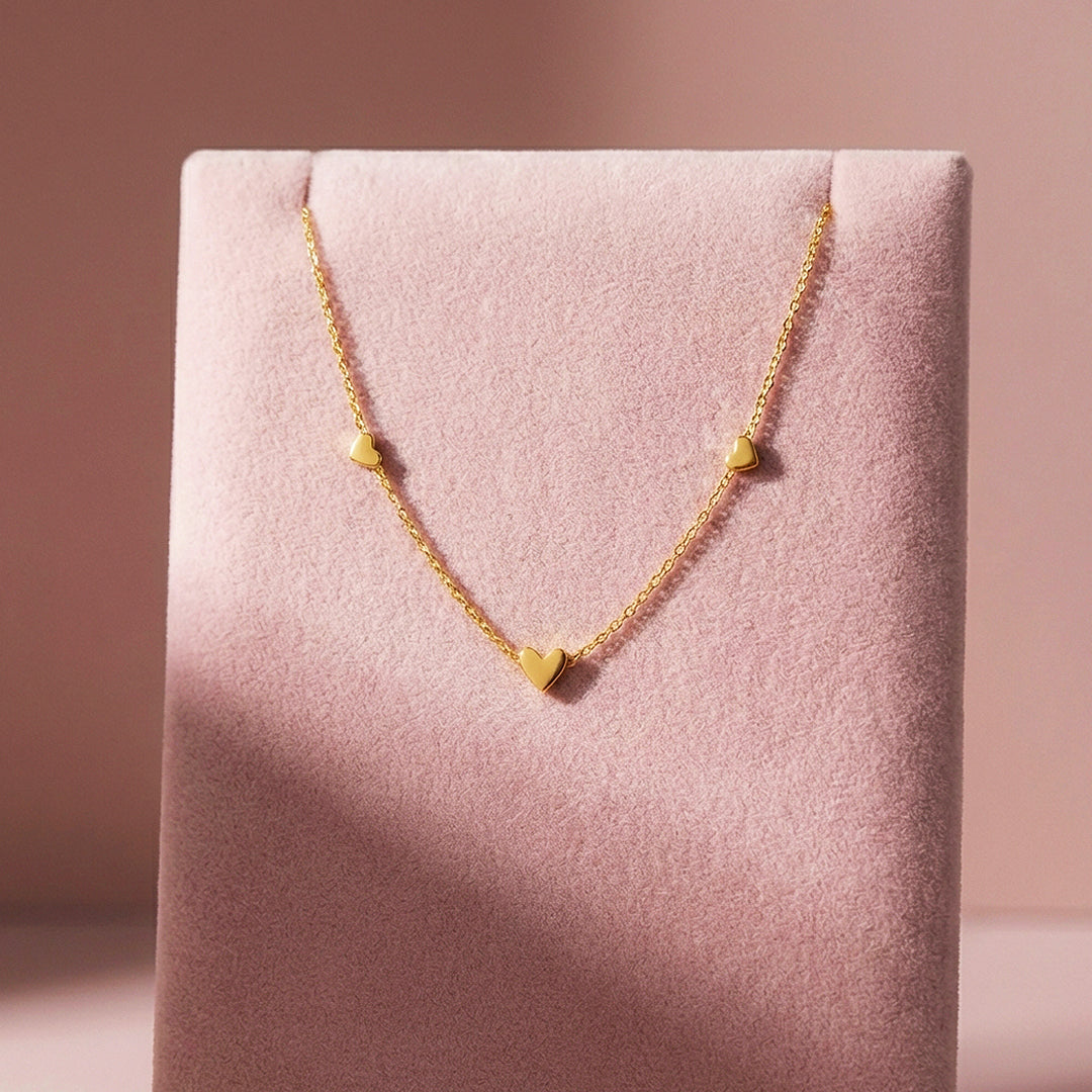 Triple Heart Station Pendant Necklace | Gold | Luxe4483 - Luxe Necklace | Singapore Jewellery, Wedding Rings & Gifts | Same Day Delivery | Tiara.com.sg