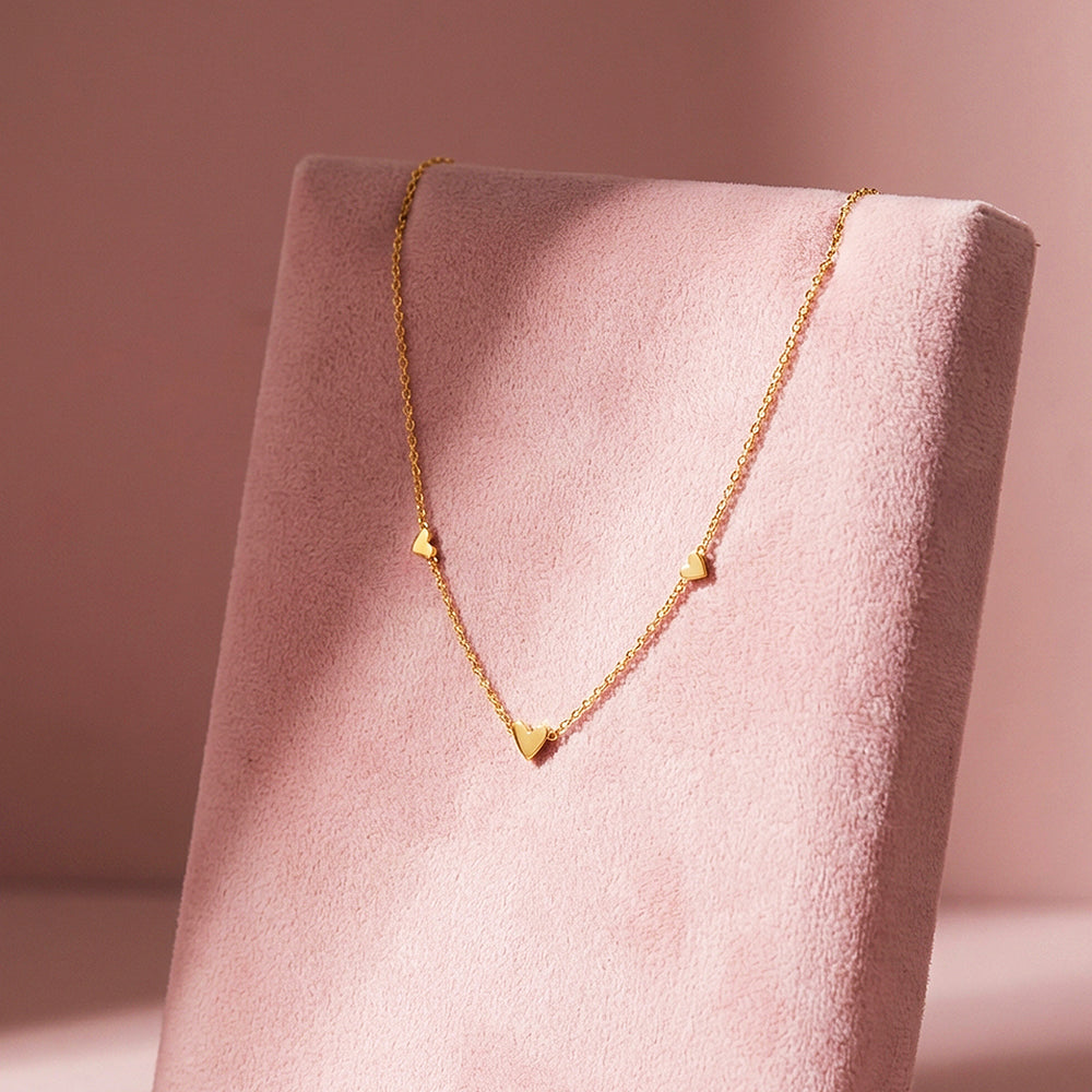 Triple Heart Station Pendant Necklace | Gold | Luxe4483 - Luxe Necklace | Singapore Jewellery, Wedding Rings & Gifts | Same Day Delivery | Tiara.com.sg