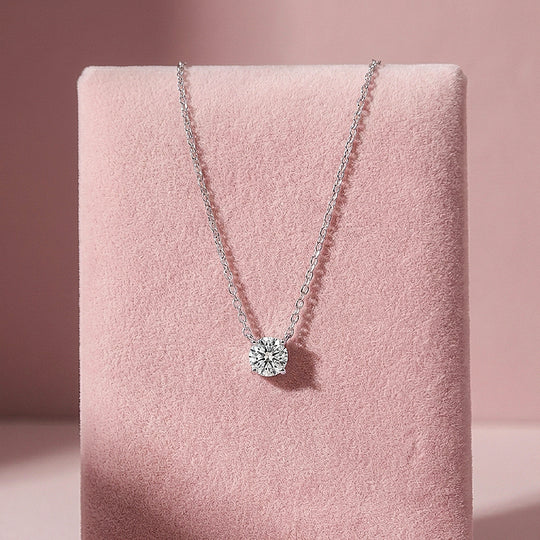 Round Solitaire Diamond Simulant Pendant Necklace | Silver | Luxe4484 - Luxe Necklace | Singapore Jewellery, Wedding Rings &amp; Gifts | Same Day Delivery | Tiara.com.sg