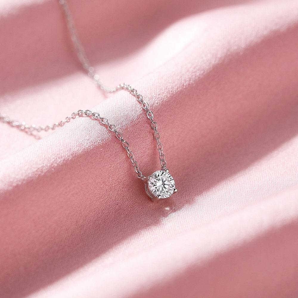Round Solitaire Diamond Simulant Pendant Necklace | Silver | Luxe4484 - Luxe Necklace | Singapore Jewellery, Wedding Rings & Gifts | Same Day Delivery | Tiara.com.sg