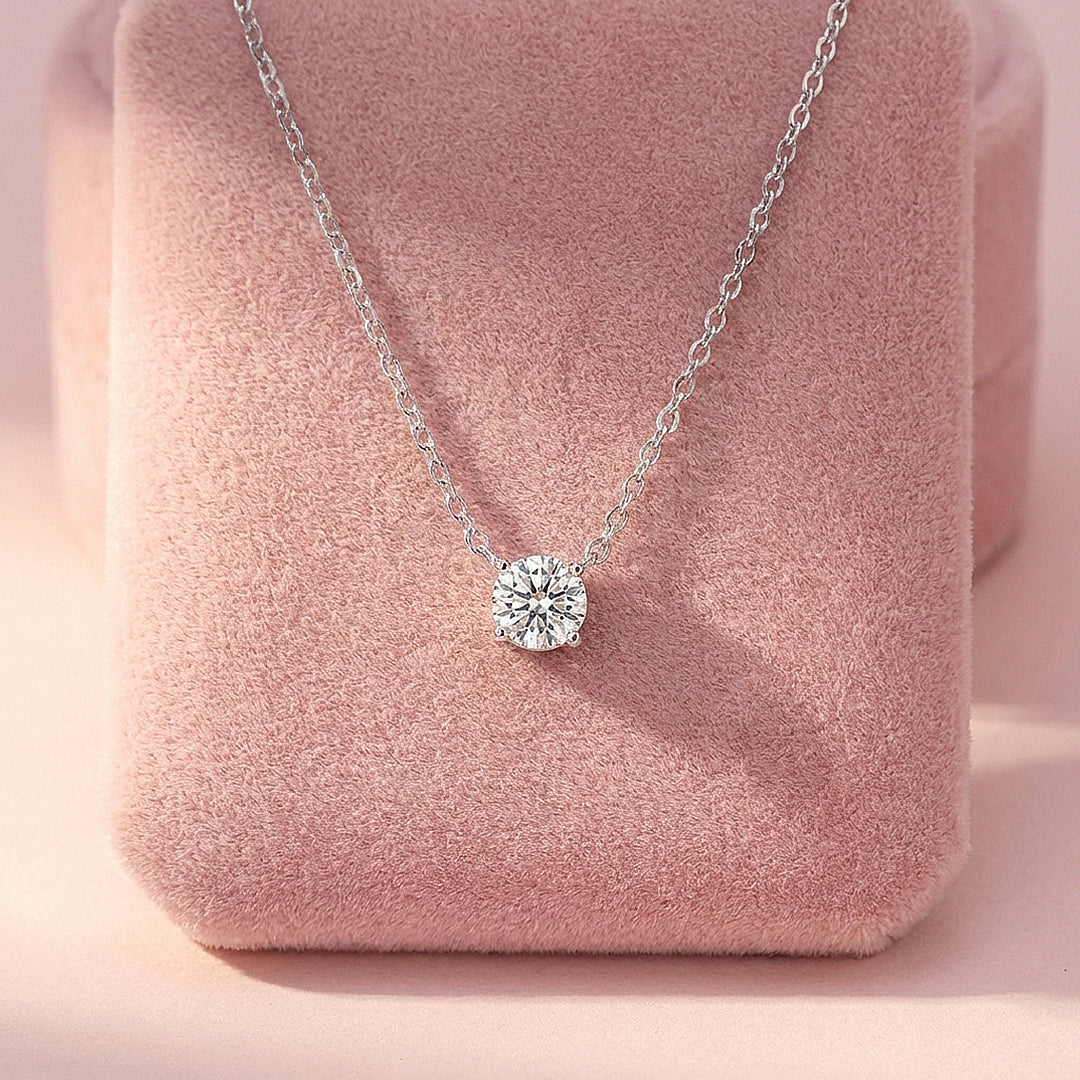 Round Solitaire Diamond Simulant Pendant Necklace | Silver | Luxe4484 - Luxe Necklace | Singapore Jewellery, Wedding Rings &amp; Gifts | Same Day Delivery | Tiara.com.sg