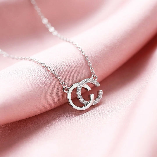 Interlocking Double Circle Pendant Necklace | Silver | Luxe4487