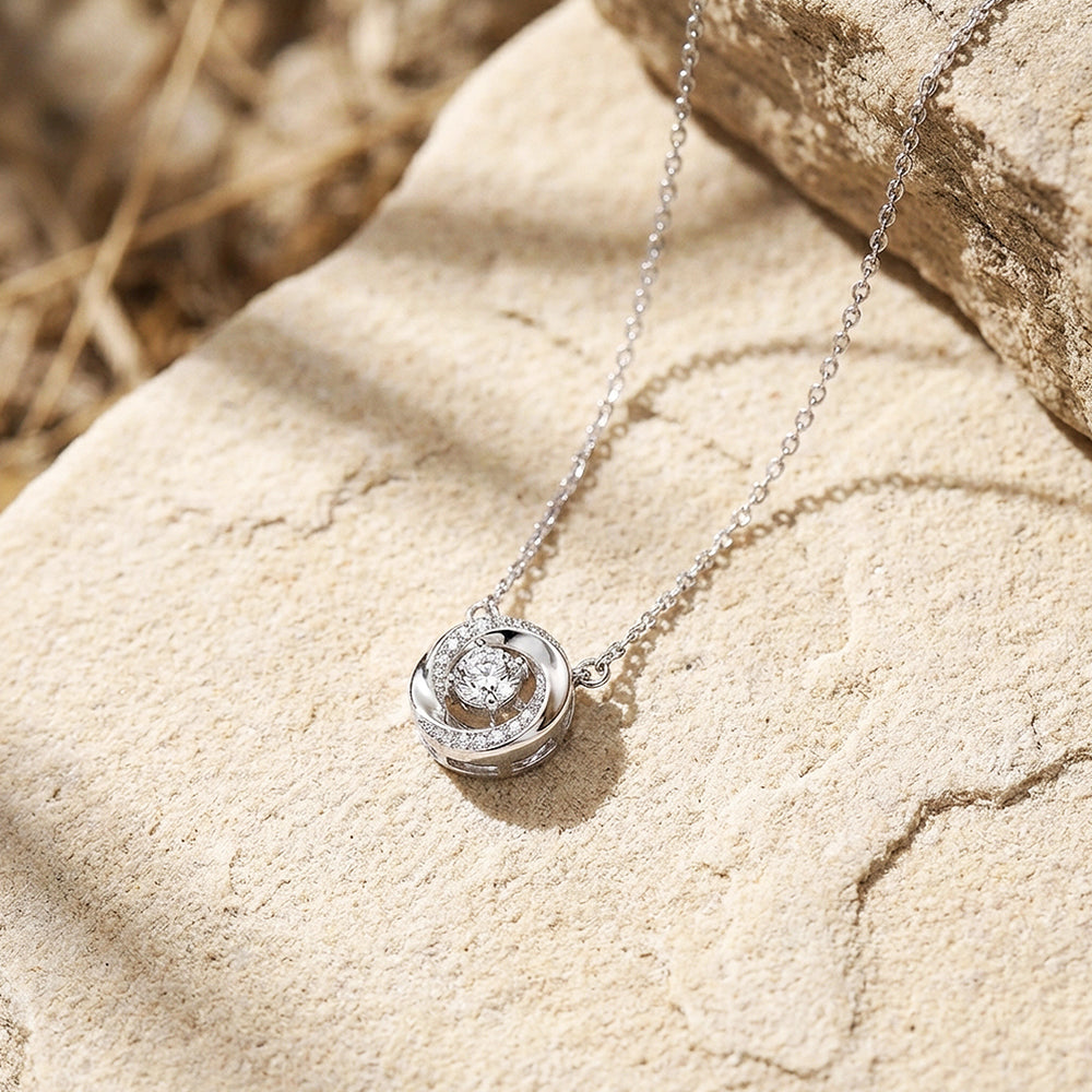 Round Halo Pendant Necklace with Chain Accents | Silver | Luxe4490 - Luxe Necklace | Singapore Jewellery, Wedding Rings & Gifts | Same Day Delivery | Tiara.com.sg