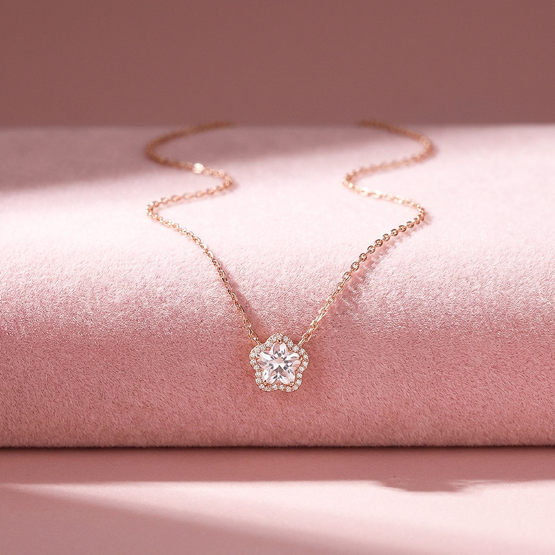 Sakura Flower Diamond Simulant Pendant Necklace | Rose Gold | Luxe4493 - Luxe Necklace | Singapore Jewellery, Wedding Rings &amp; Gifts | Same Day Delivery | Tiara.com.sg