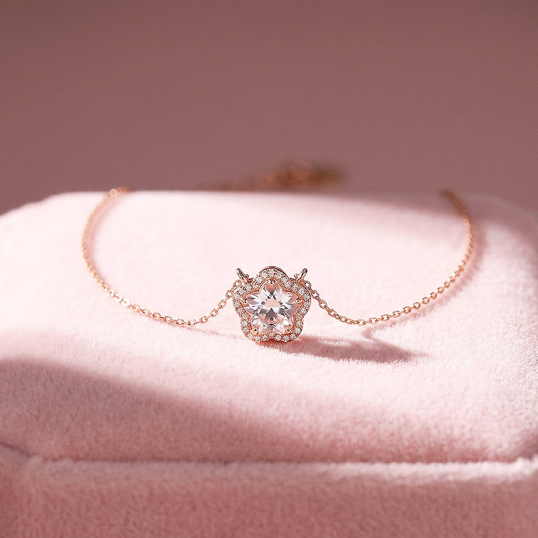 Sakura Flower Diamond Simulant Pendant Necklace | Rose Gold | Luxe4493 - Luxe Necklace | Singapore Jewellery, Wedding Rings &amp; Gifts | Same Day Delivery | Tiara.com.sg