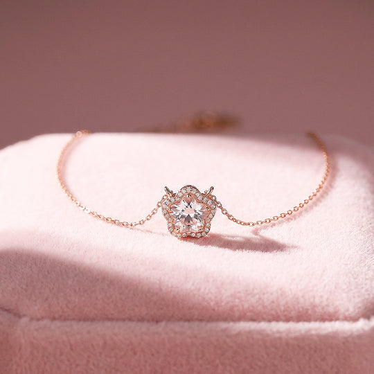 Sakura Flower Diamond Simulant Pendant Necklace | Rose Gold | Luxe4493 - Luxe Necklace | Singapore Jewellery, Wedding Rings &amp; Gifts | Same Day Delivery | Tiara.com.sg