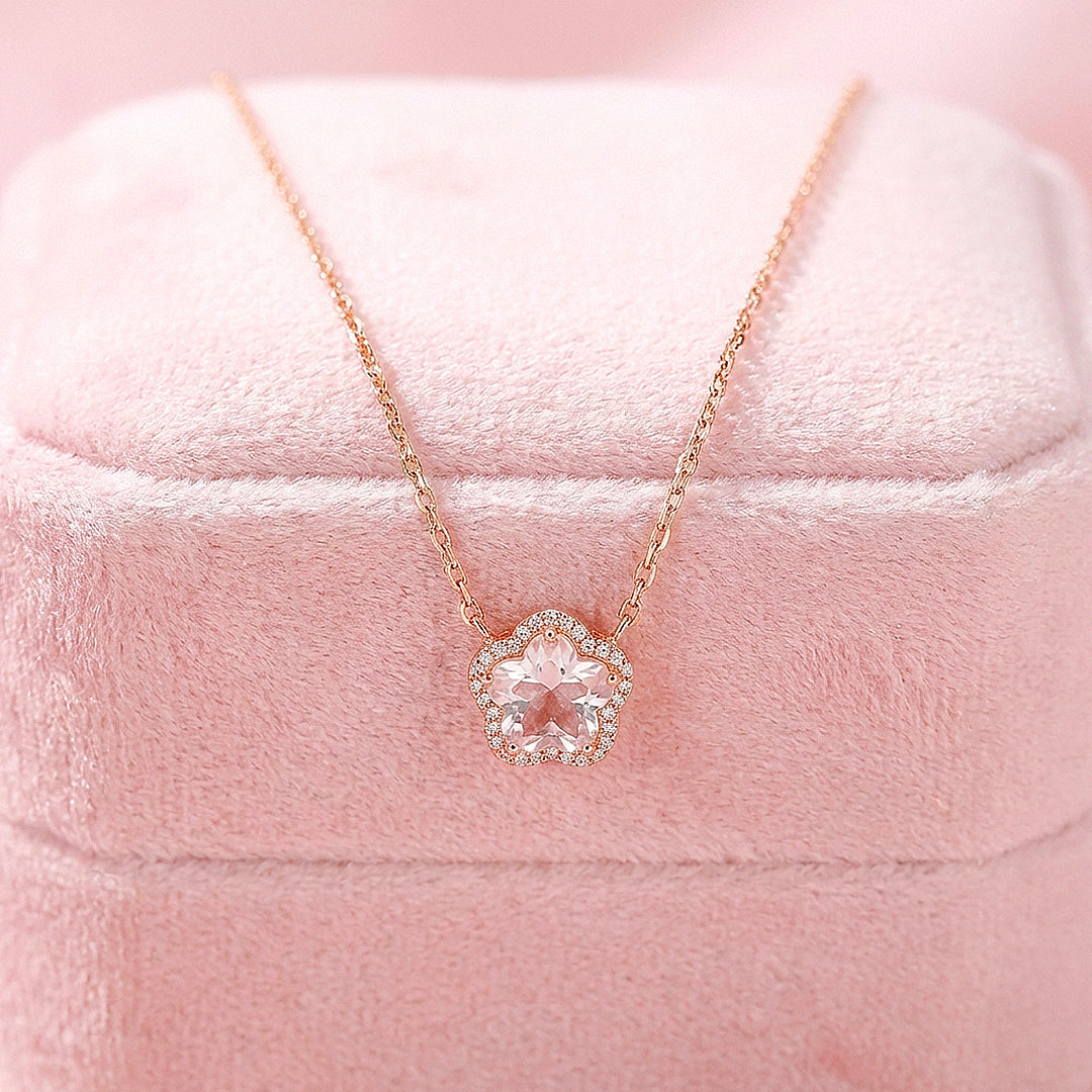 Sakura Flower Diamond Simulant Pendant Necklace | Rose Gold | Luxe4493 - Luxe Necklace | Singapore Jewellery, Wedding Rings &amp; Gifts | Same Day Delivery | Tiara.com.sg