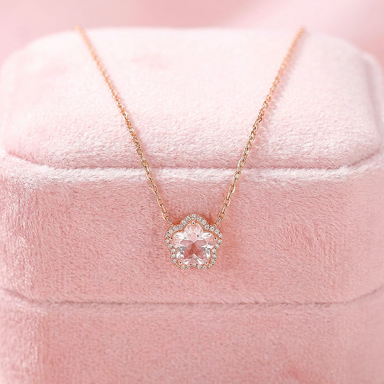 Sakura Flower Diamond Simulant Pendant Necklace | Rose Gold | Luxe4493 - Luxe Necklace | Singapore Jewellery, Wedding Rings &amp; Gifts | Same Day Delivery | Tiara.com.sg