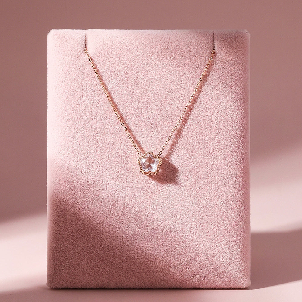 Sakura Flower Diamond Simulant Pendant Necklace | Rose Gold | Luxe4493 - Luxe Necklace | Singapore Jewellery, Wedding Rings & Gifts | Same Day Delivery | Tiara.com.sg