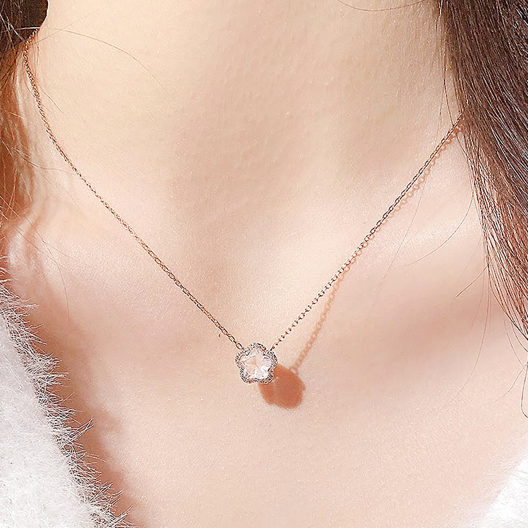 Sakura Flower Diamond Simulant Pendant Necklace | Rose Gold | Luxe4493 - Luxe Necklace | Singapore Jewellery, Wedding Rings & Gifts | Same Day Delivery | Tiara.com.sg