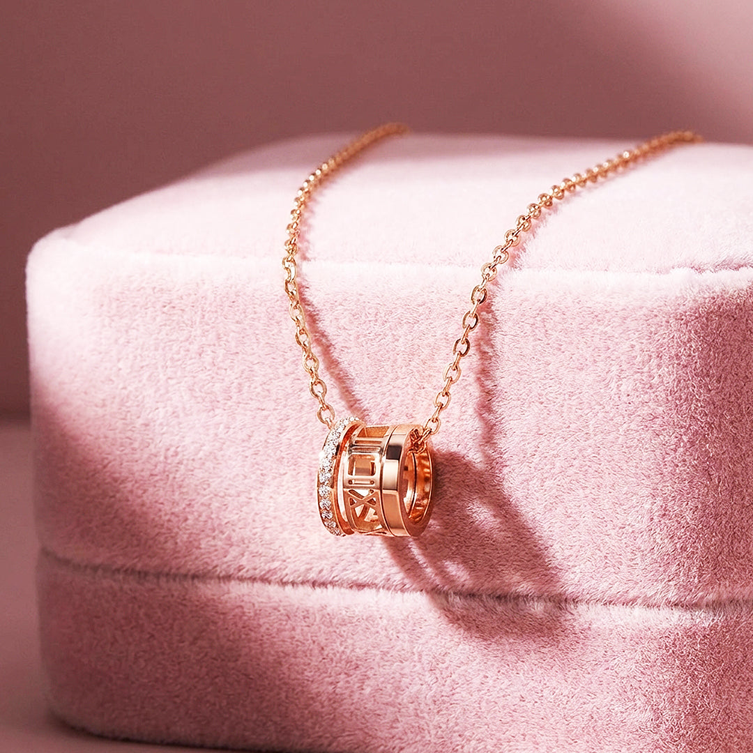 Roman Numeral Cylinder Ring Pendant Necklace | Rose Gold | Luxe4494 - Luxe Necklace | Singapore Jewellery, Wedding Rings &amp; Gifts | Same Day Delivery | Tiara.com.sg