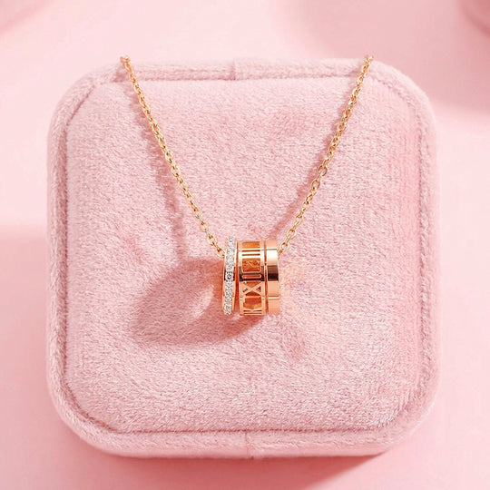Roman Numeral Cylinder Ring Pendant Necklace | Rose Gold | Luxe4494 - Luxe Necklace | Singapore Jewellery, Wedding Rings &amp; Gifts | Same Day Delivery | Tiara.com.sg
