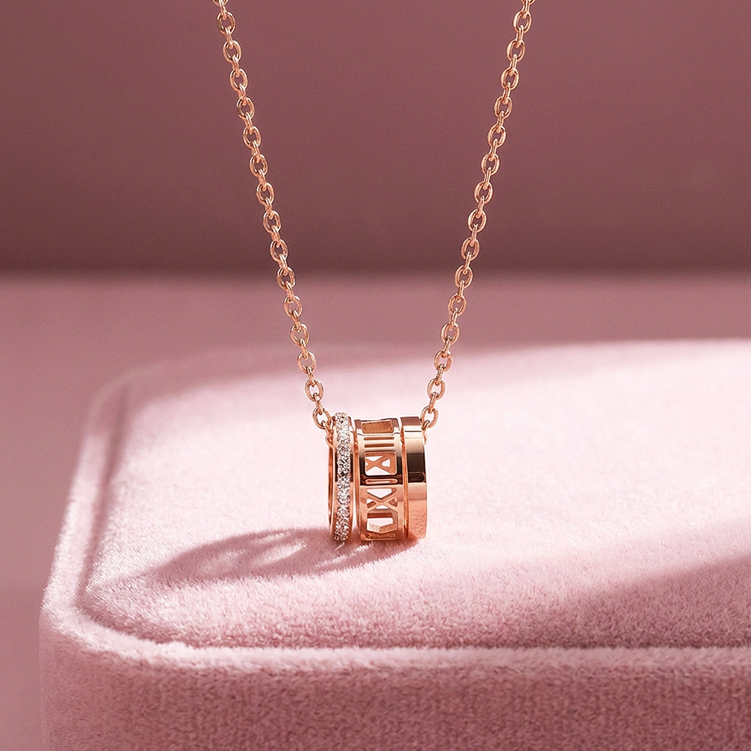 Roman Numeral Cylinder Ring Pendant Necklace | Rose Gold | Luxe4494 - Luxe Necklace | Singapore Jewellery, Wedding Rings &amp; Gifts | Same Day Delivery | Tiara.com.sg