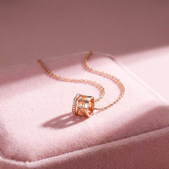 Roman Numeral Cylinder Ring Pendant Necklace | Rose Gold | Luxe4494 - Luxe Necklace | Singapore Jewellery, Wedding Rings &amp; Gifts | Same Day Delivery | Tiara.com.sg