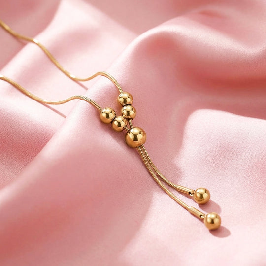 Beaded Y-Shape Slider Pendant Necklace | Silver &amp; Gold | Luxe4495 - Luxe Necklace | Singapore Jewellery, Wedding Rings &amp; Gifts | Same Day Delivery | Tiara.com.sg