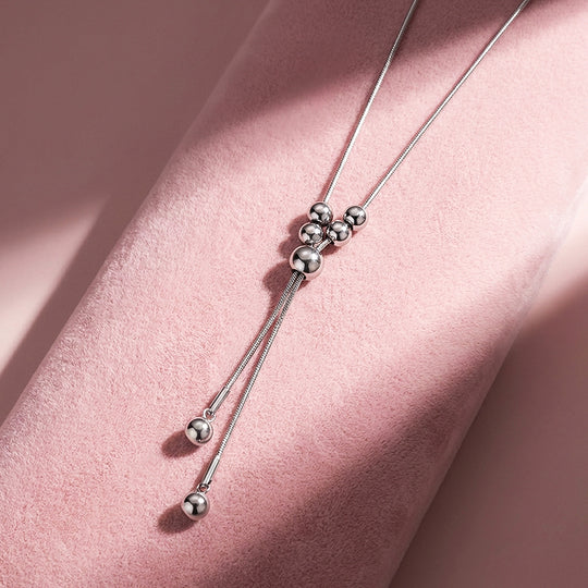 Beaded Y-Shape Slider Pendant Necklace | Silver &amp; Gold | Luxe4495 - Luxe Necklace | Singapore Jewellery, Wedding Rings &amp; Gifts | Same Day Delivery | Tiara.com.sg