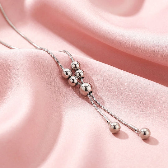 Beaded Y-Shape Slider Pendant Necklace | Silver &amp; Gold | Luxe4495 - Luxe Necklace | Singapore Jewellery, Wedding Rings &amp; Gifts | Same Day Delivery | Tiara.com.sg