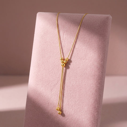 Beaded Y-Shape Slider Pendant Necklace | Silver &amp; Gold | Luxe4495 - Luxe Necklace | Singapore Jewellery, Wedding Rings &amp; Gifts | Same Day Delivery | Tiara.com.sg