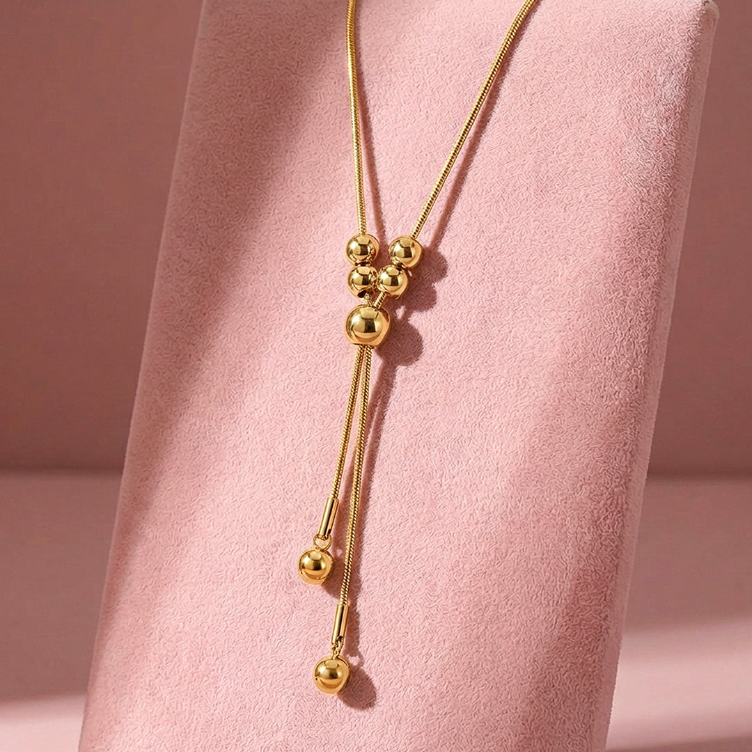 Beaded Y-Shape Slider Pendant Necklace | Silver &amp; Gold | Luxe4495 - Luxe Necklace | Singapore Jewellery, Wedding Rings &amp; Gifts | Same Day Delivery | Tiara.com.sg